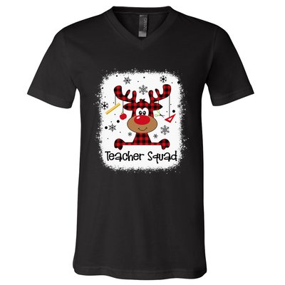 Bleached Teacher Squad Reindeer Funny Teacher Christmas Xmas V-Neck T-Shirt