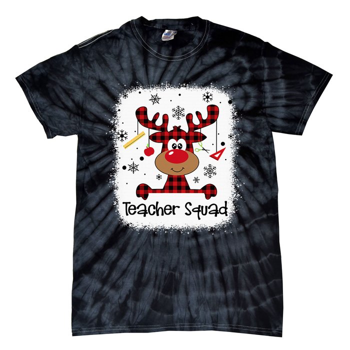 Bleached Teacher Squad Reindeer Funny Teacher Christmas Xmas Tie-Dye T-Shirt