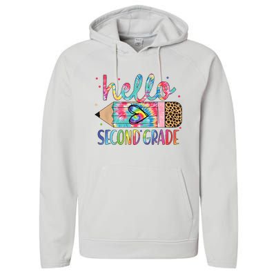 Back To School Hello Second 2nd Grade Leopard Tie Dye Pencil Performance Fleece Hoodie