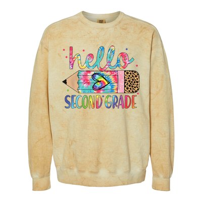 Back To School Hello Second 2nd Grade Leopard Tie Dye Pencil Colorblast Crewneck Sweatshirt