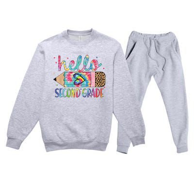 Back To School Hello Second 2nd Grade Leopard Tie Dye Pencil Premium Crewneck Sweatsuit Set