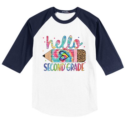 Back To School Hello Second 2nd Grade Leopard Tie Dye Pencil Baseball Sleeve Shirt