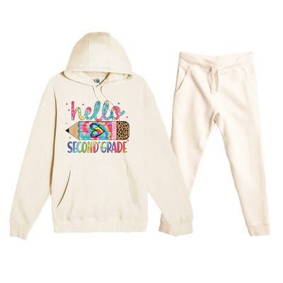 Back To School Hello Second 2nd Grade Leopard Tie Dye Pencil Premium Hooded Sweatsuit Set