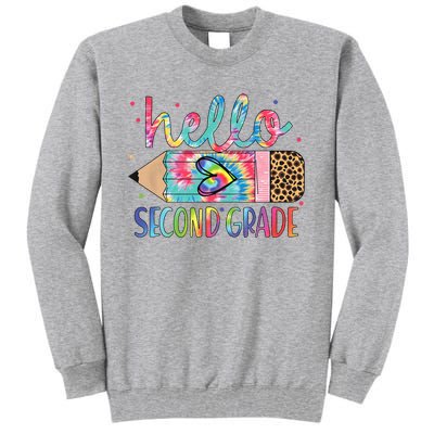 Back To School Hello Second 2nd Grade Leopard Tie Dye Pencil Tall Sweatshirt