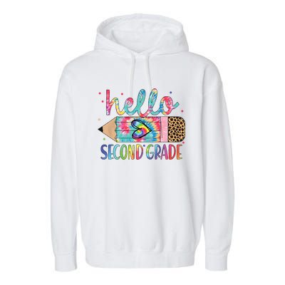 Back To School Hello Second 2nd Grade Leopard Tie Dye Pencil Garment-Dyed Fleece Hoodie