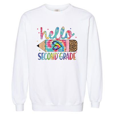 Back To School Hello Second 2nd Grade Leopard Tie Dye Pencil Garment-Dyed Sweatshirt