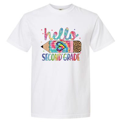 Back To School Hello Second 2nd Grade Leopard Tie Dye Pencil Garment-Dyed Heavyweight T-Shirt