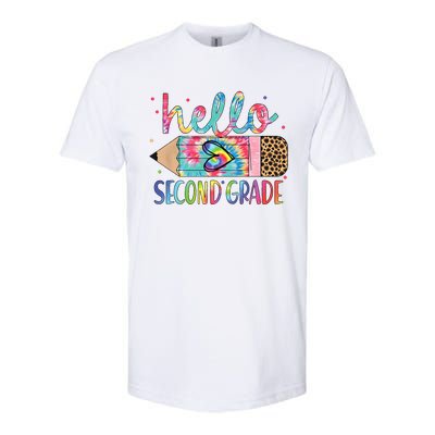 Back To School Hello Second 2nd Grade Leopard Tie Dye Pencil Softstyle CVC T-Shirt