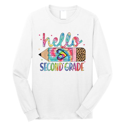 Back To School Hello Second 2nd Grade Leopard Tie Dye Pencil Long Sleeve Shirt