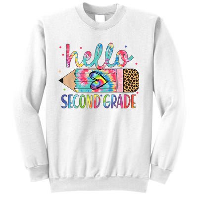 Back To School Hello Second 2nd Grade Leopard Tie Dye Pencil Sweatshirt