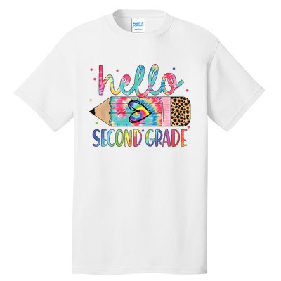 Back To School Hello Second 2nd Grade Leopard Tie Dye Pencil Tall T-Shirt