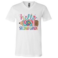 Back To School Hello Second 2nd Grade Leopard Tie Dye Pencil V-Neck T-Shirt