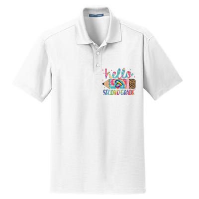 Back To School Hello Second 2nd Grade Leopard Tie Dye Pencil Dry Zone Grid Polo