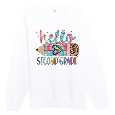 Back To School Hello Second 2nd Grade Leopard Tie Dye Pencil Premium Crewneck Sweatshirt