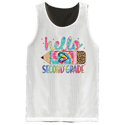 Back To School Hello Second 2nd Grade Leopard Tie Dye Pencil Mesh Reversible Basketball Jersey Tank