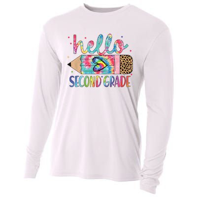 Back To School Hello Second 2nd Grade Leopard Tie Dye Pencil Cooling Performance Long Sleeve Crew