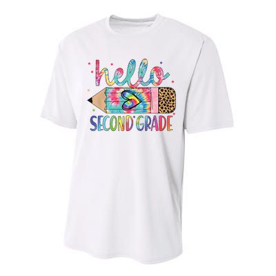 Back To School Hello Second 2nd Grade Leopard Tie Dye Pencil Performance Sprint T-Shirt