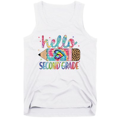 Back To School Hello Second 2nd Grade Leopard Tie Dye Pencil Tank Top