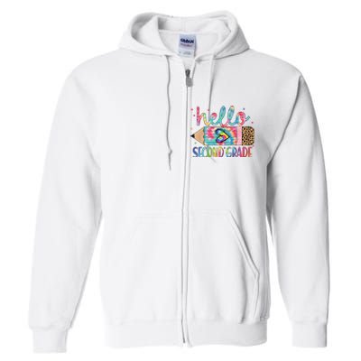 Back To School Hello Second 2nd Grade Leopard Tie Dye Pencil Full Zip Hoodie