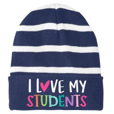 Back To School I Love My Students Teachers Women Striped Beanie with Solid Band