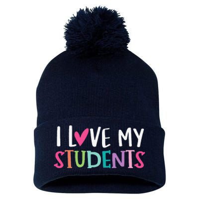 Back To School I Love My Students Teachers Women Pom Pom 12in Knit Beanie