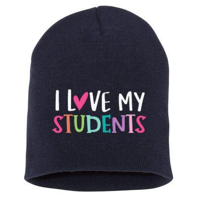 Back To School I Love My Students Teachers Women Short Acrylic Beanie