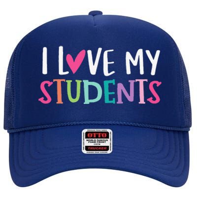 Back To School I Love My Students Teachers Women High Crown Mesh Back Trucker Hat