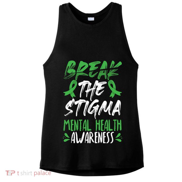 Break The Stigma Green Mental Health Awareness Ladies PosiCharge Tri-Blend Wicking Tank