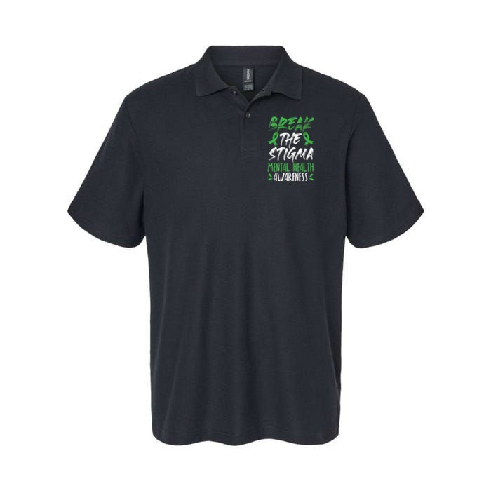 Break The Stigma Green Mental Health Awareness Softstyle Adult Sport Polo