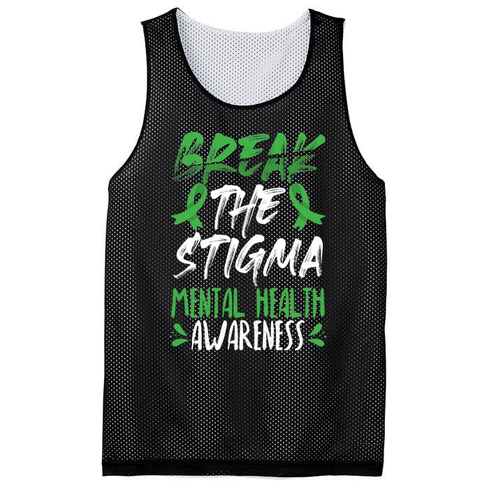 Break The Stigma Green Mental Health Awareness Mesh Reversible Basketball Jersey Tank