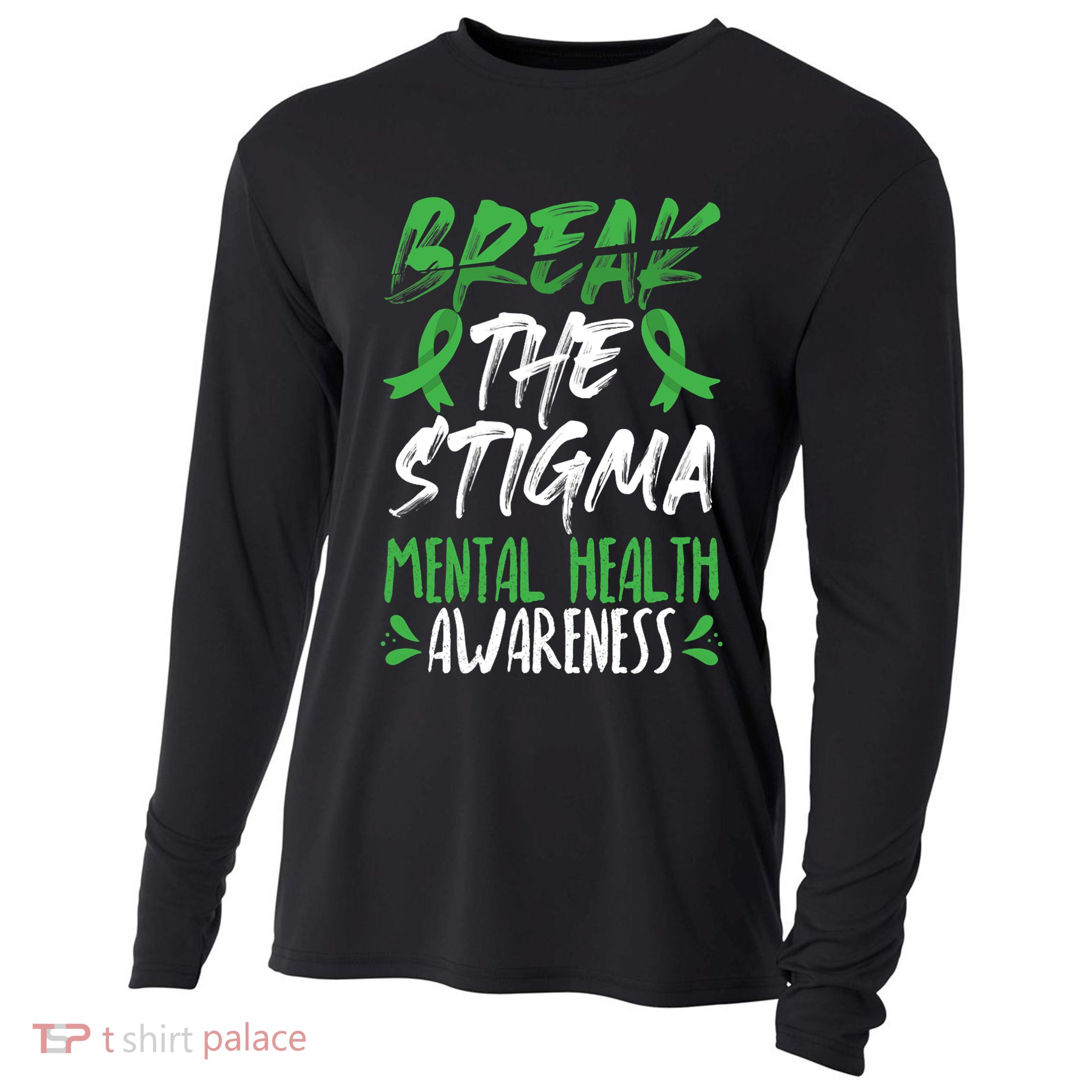Break The Stigma Green Mental Health Awareness Cooling Performance Long Sleeve Crew