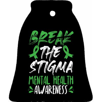 Break The Stigma Green Mental Health Awareness Ceramic Bell Ornament