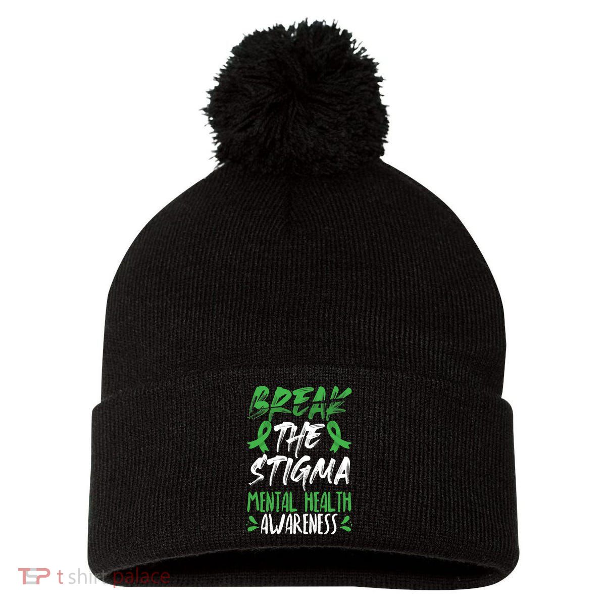 Break The Stigma Green Mental Health Awareness Pom Pom 12in Knit Beanie