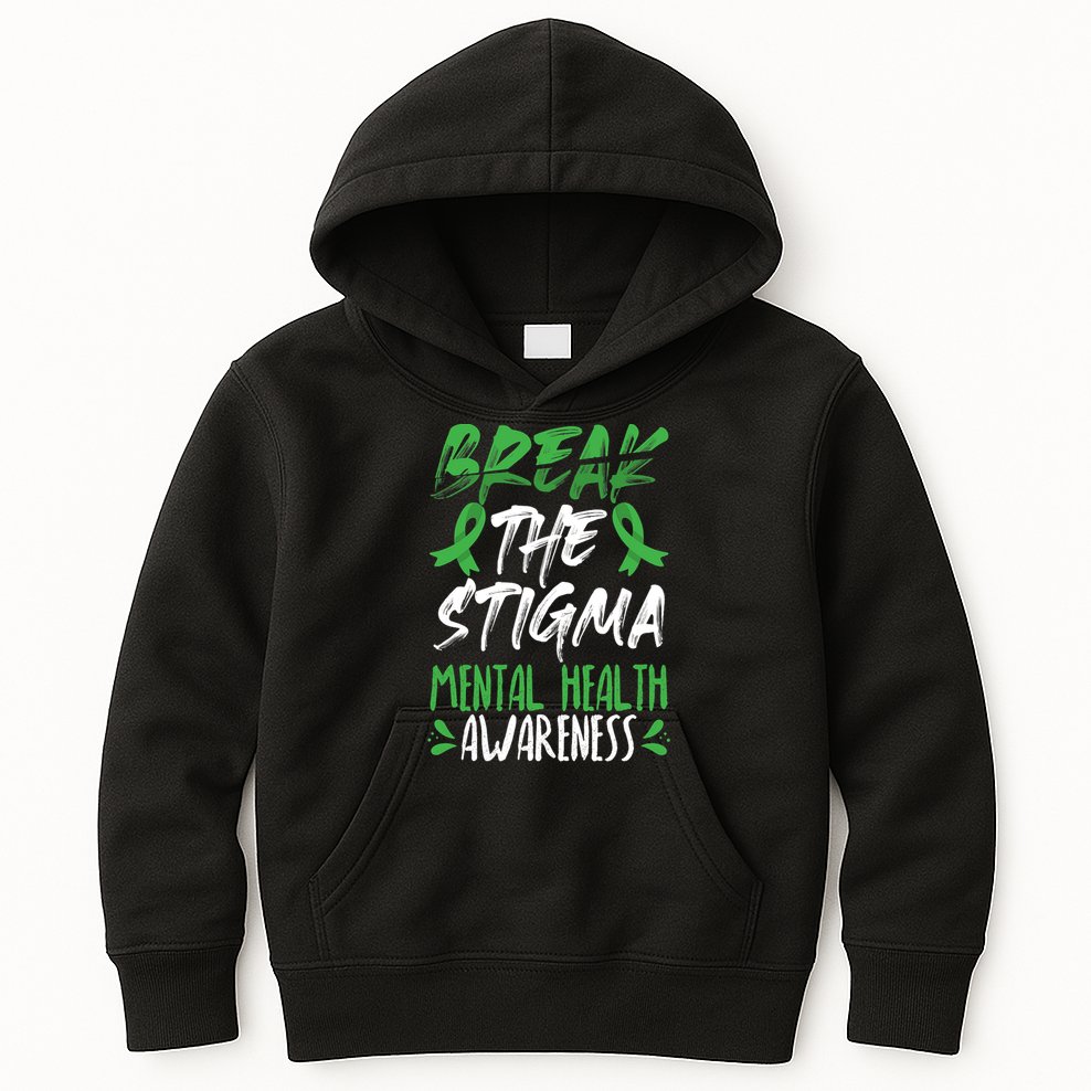 Break The Stigma Green Mental Health Awareness Kids Hoodie
