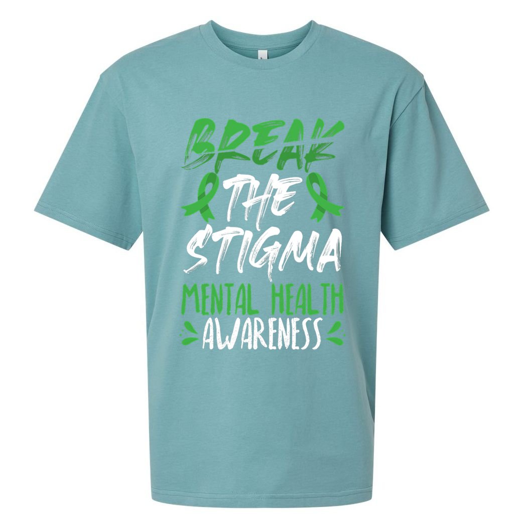 Break The Stigma Green Mental Health Awareness Sueded Cloud Jersey T-Shirt