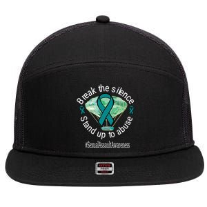 Break The Silence Sexual Assault Awareness Watercolor Gift 7 Panel Mesh Trucker Snapback Hat