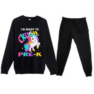 Back To School Im Ready To Crush PreK Unicorn Premium Crewneck Sweatsuit Set