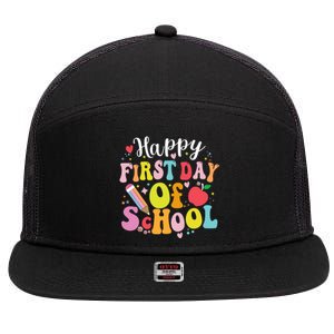 Back To School Teacher Student Happy First Day Of School 7 Panel Mesh Trucker Snapback Hat