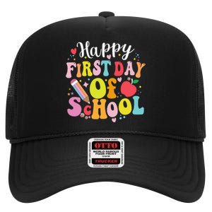 Back To School Teacher Student Happy First Day Of School High Crown Mesh Back Trucker Hat