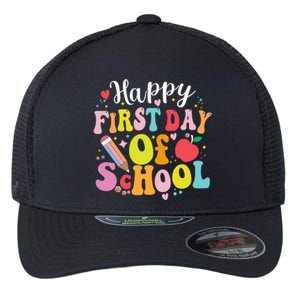 Back To School Teacher Student Happy First Day Of School Flexfit Unipanel Trucker Cap