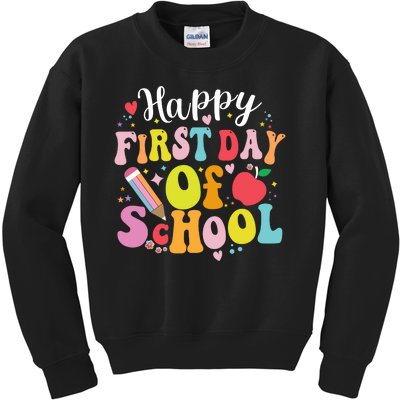 Back To School Teacher Student Happy First Day Of School Kids Sweatshirt