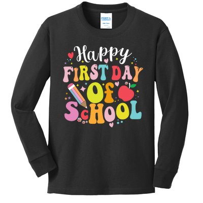 Back To School Teacher Student Happy First Day Of School Kids Long Sleeve Shirt