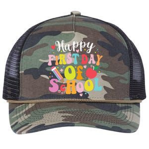 Back To School Teacher Student Happy First Day Of School Retro Rope Trucker Hat Cap