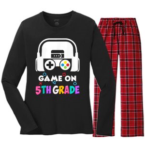 Back To School Game On 5th Grade Funny Gamer Women's Long Sleeve Flannel Pajama Set 