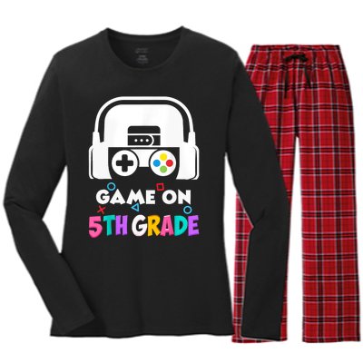 Back To School Game On 5th Grade Funny Gamer Women's Long Sleeve Flannel Pajama Set 