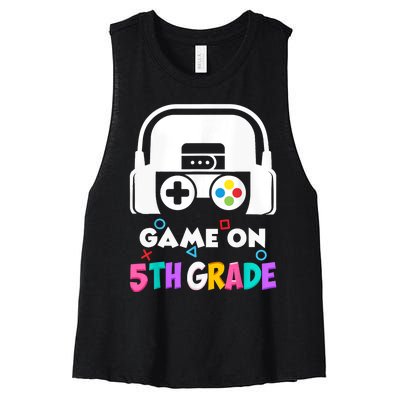 Back To School Game On 5th Grade Funny Gamer Women's Racerback Cropped Tank