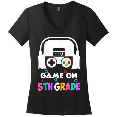 Back To School Game On 5th Grade Funny Gamer Women's V-Neck T-Shirt