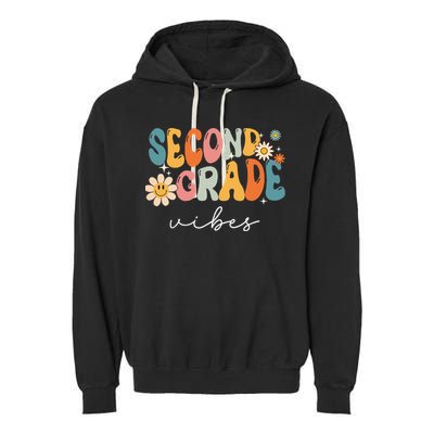 Back To School Second Grade Vibes Retro Teacher Garment-Dyed Fleece Hoodie
