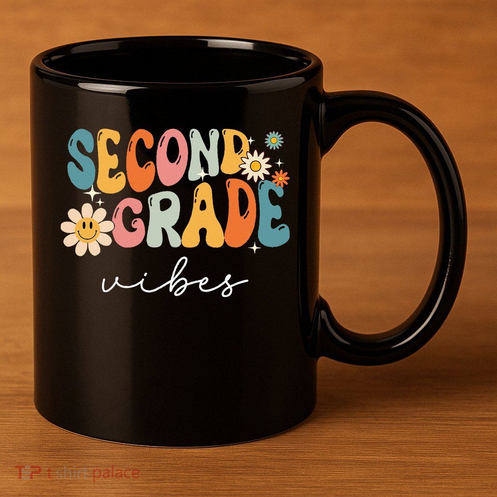 Back To School Second Grade Vibes Retro Teacher 11oz C Handle Ceramic Mug