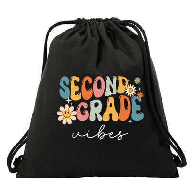 Back To School Second Grade Vibes Retro Teacher Drawstring Bag